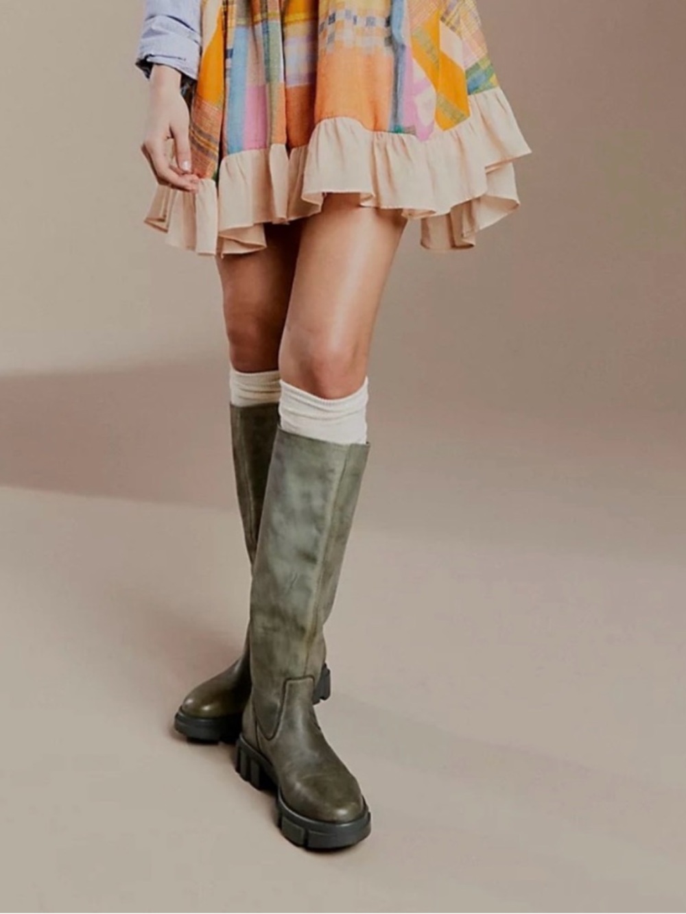 Free People Olive Green Over-the-Knee Chunky Sole Boots